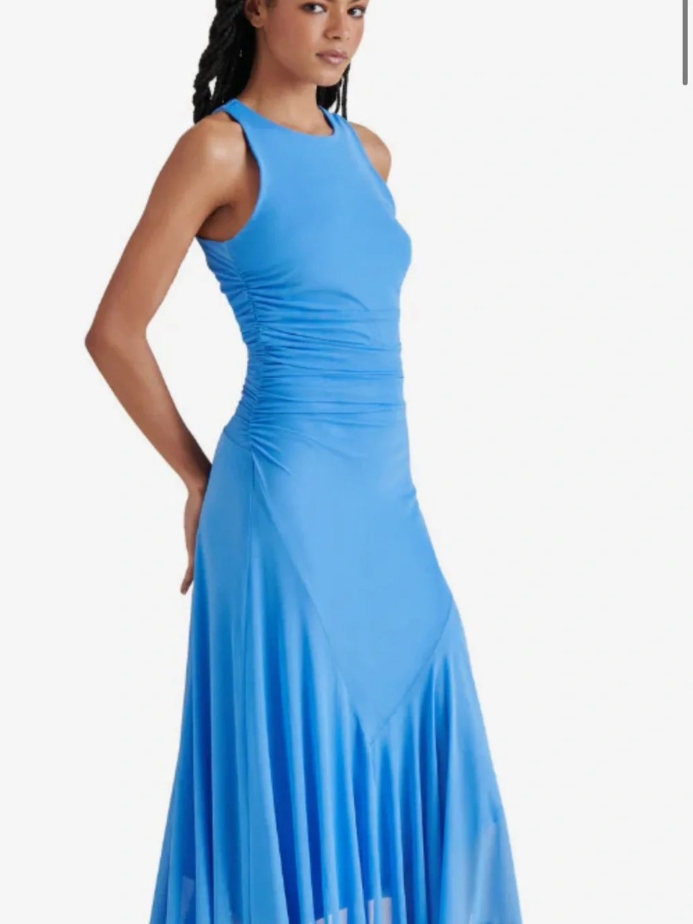 Steve Madden - Laney Dress - Bright Blue Asymmetrical Ruched Midi Dress